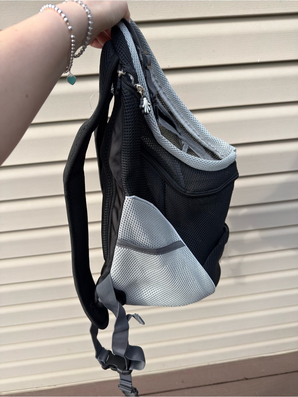 Pet Travel Backpack Carrier in Black and Light Gray